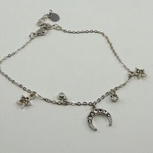 Y2K Celestial Charm Bracelet Silver Tone Moon and Star Crystal Jewelry Gift 90s